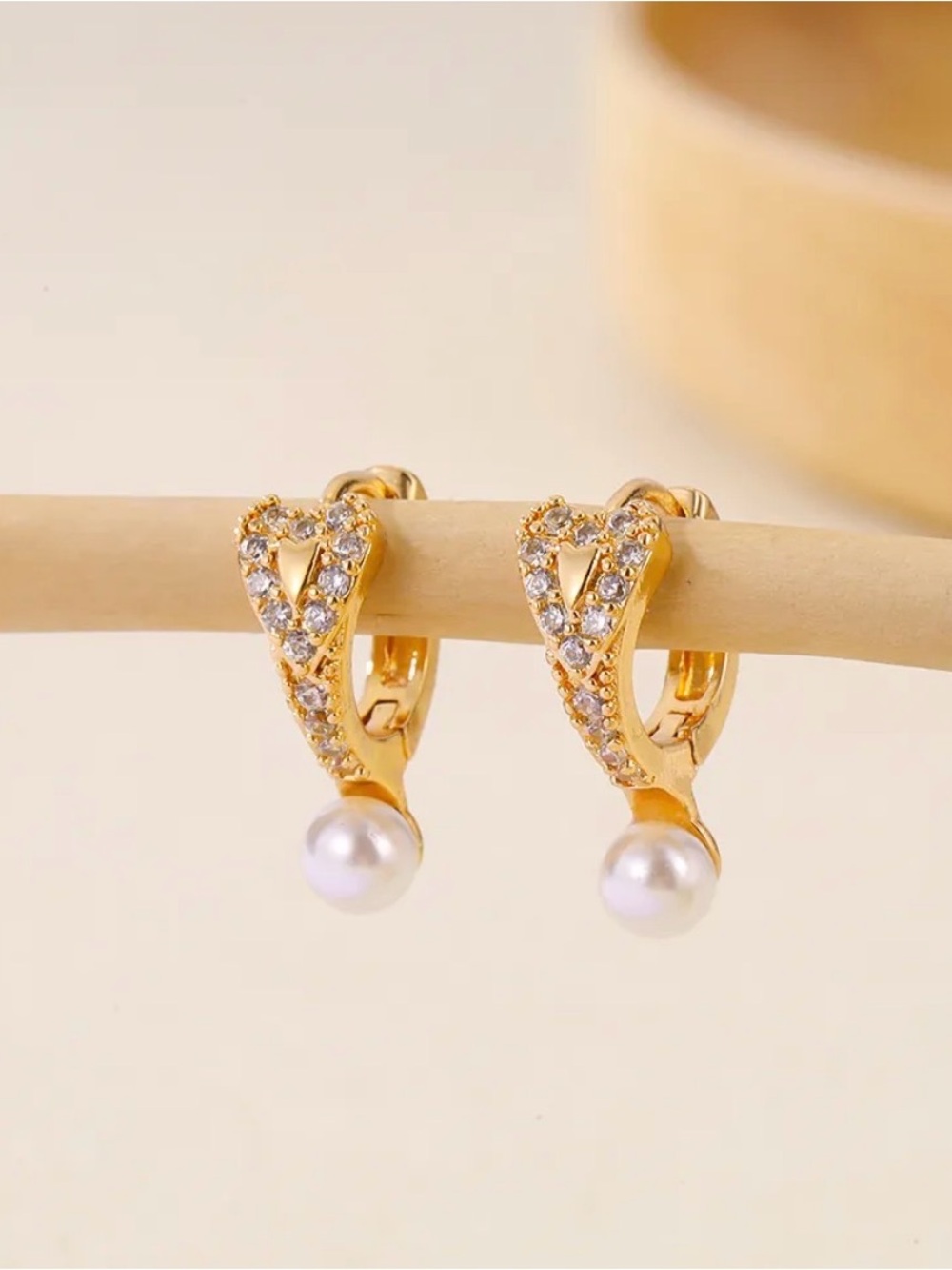 18k Gold plated Pearl & Crystal Huggie Earrings - Elegant Women's Jewelry